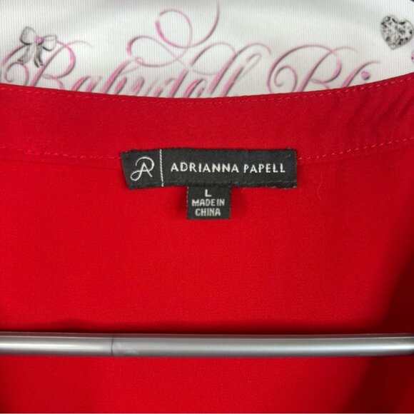 Adrianna Papell long sleeve bright Vibrant Red Blouse silver details buttons - Picture 5 of 9